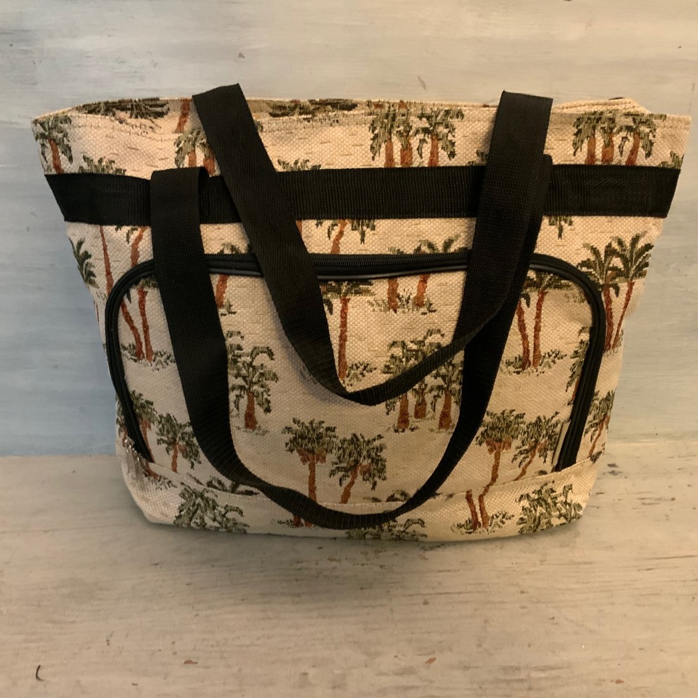 Bovana USA Palm Tree Print Large Canvas Overnight Tote‎ Bag Purse 19x14x5 GC